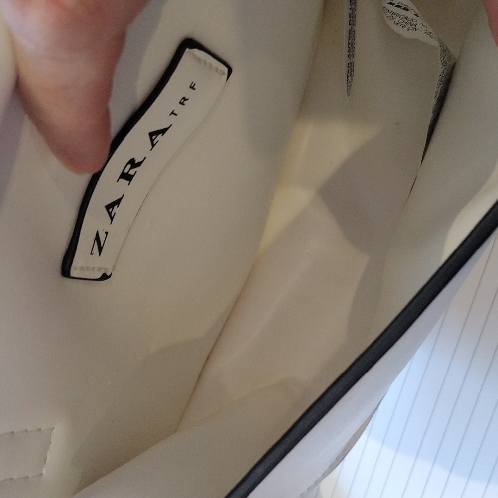 Zara white faux leather cross body purse. white with black and silver detail. VG - Picture 8 of 8
